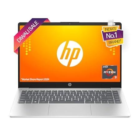 HP 14 AMD Ryzen 3 7320u (8GB DDR5 RAM/ 512 GB NVMe M.2 SSD/Windows 11 / MS Office'2021 / FHD 14" (35.6 cm) + Backlit Keyboard/Silver / 1.4 kg/Dual Speakers) em0025AU / Laptop